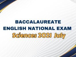 Baccalaureate English National Exam Sciences 2021 July